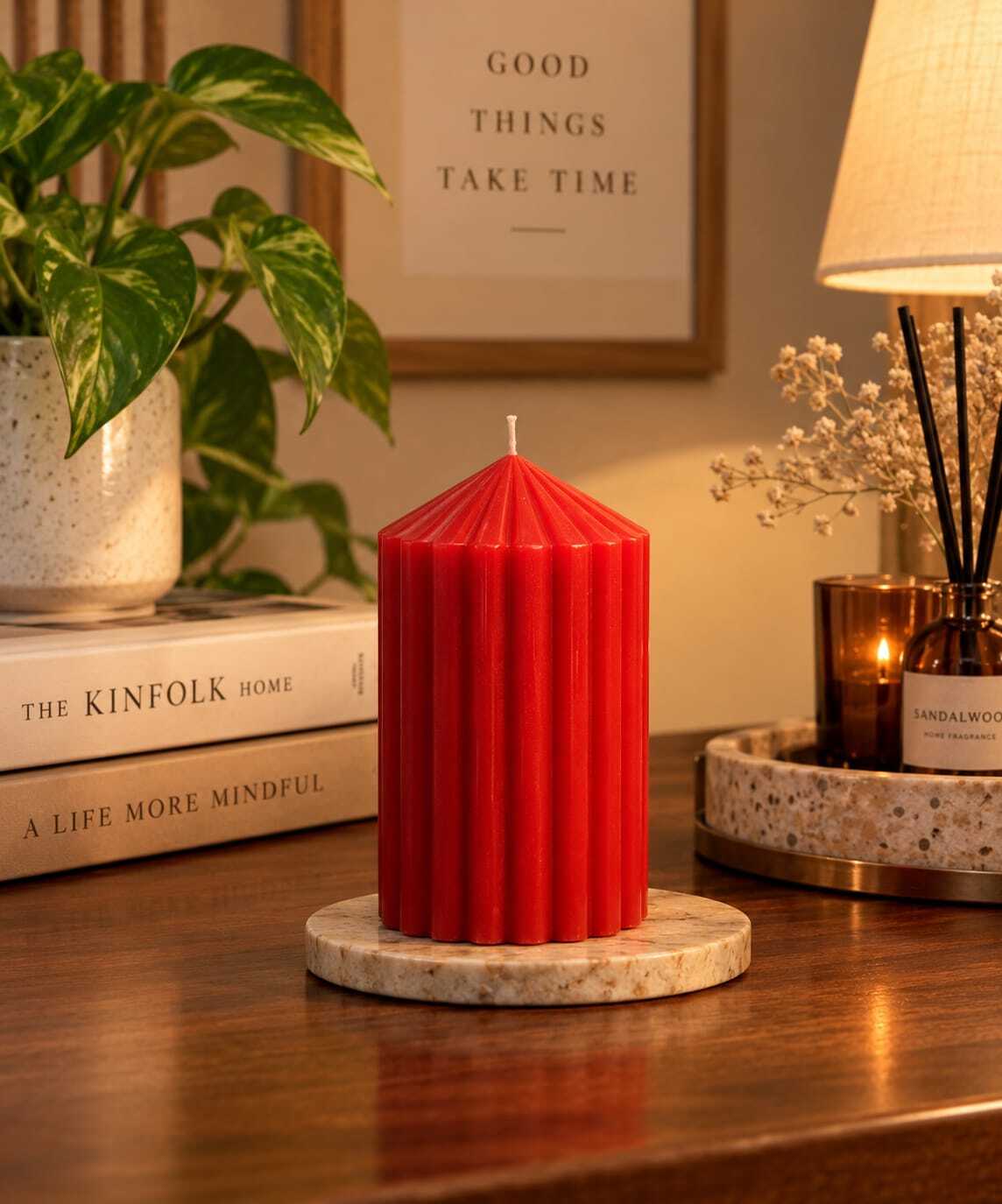 Ribbed Glow Pillar – Red - View 4